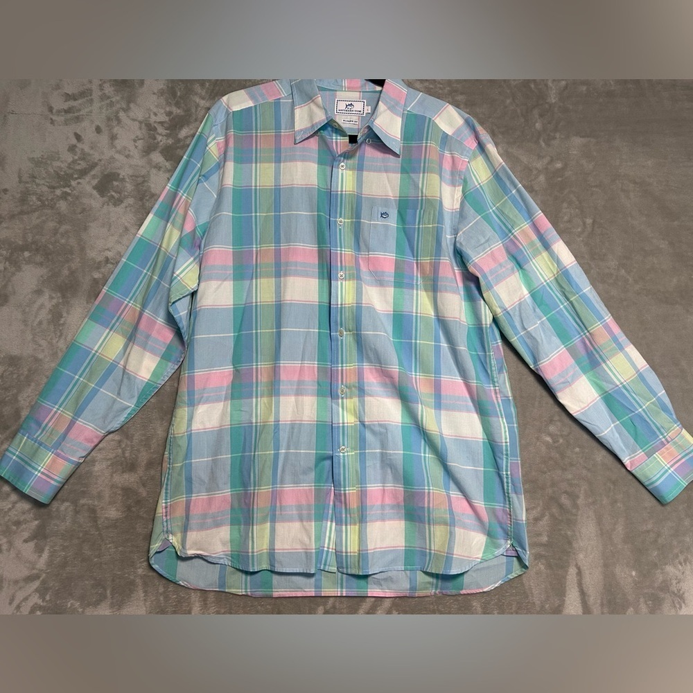 Southern Tide Pastel Plaid Classic Fit Button Down Shirt Men’s Large Easter